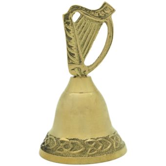 Small Brass Harp Bell I Traditional Irish Brass Bell with Harp Handle and Celtic Detailing