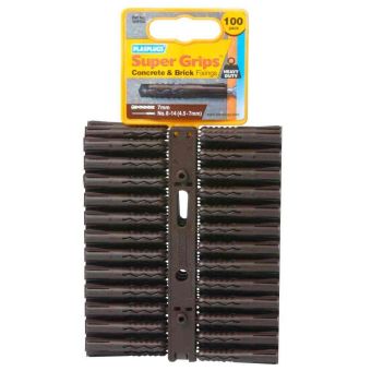 Plasplug Brown Super Grip Wall Plug Fixings - Pack of 100