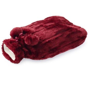 Burgundy Faux Fur Hot Water Bottle 2 Litre – Soft Plush Cover for Cosy Warmth
