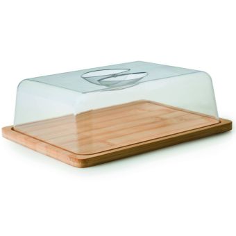 Casa & Casa Oblong Bamboo Food Cover with Clear Lid 28cm