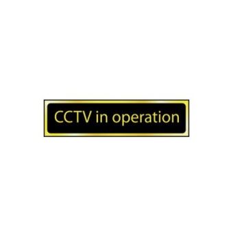 200mm x 50mm Polished Brass Effect CCTV - Sign