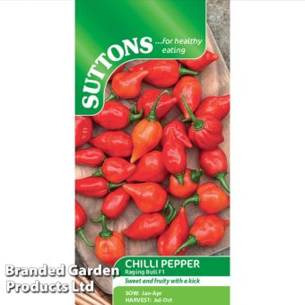 Suttons Chilli Pepper ‘Raging Bull’ Seeds | Fiery Hybrid Chilli 100,000 SHU