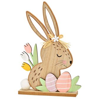 Colourful Wooden Display Rabbit Figurine - Decorative 18x25x4cm, Vibrant Hand-Painted Accent for Home Decor