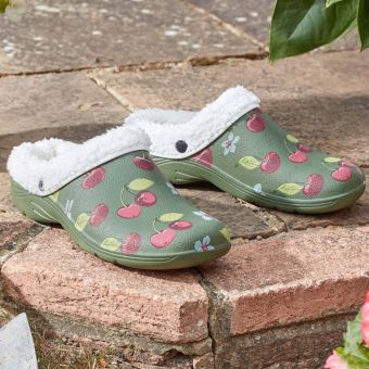 Comfi Fleece Clogs Cherry S4 | Cosy Slip-On Garden Clogs with Removable Lining
