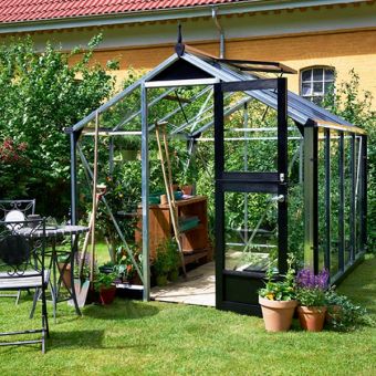 Juliana Compact Greenhouse Safety Glass Aluminium/Black 7' x 7'