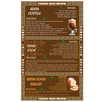 Cotton Famous Irish Recipes Tea Towel I Irish Recipe Tea Towel Featuring Irish Coffee, Irish Stew and Soda Bread