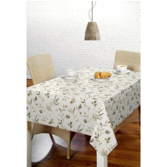 Cream with Green Leaf Oil Cloth - Price per Metre