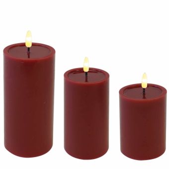 De Vielle Flameless LED Wax Pillar Candles – Set of 3 Red