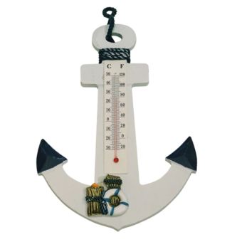 Decorative Wooden Anchor Thermometer - 23x16cm | Nautical Wall Decor