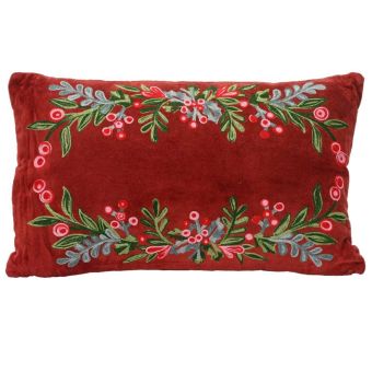 Decoris Berry Branch Decorative Cushion – 50 x 30 cm Red Cotton Christmas Pillow