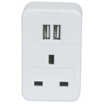 Dencon 13A Socket Adaptor Plug with Dual USB 2.4A Charging Ports