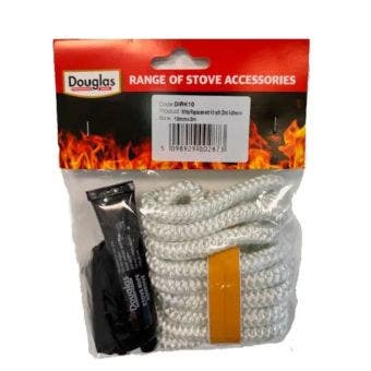 Douglas White Stove Rope Replacement Kit 10mm x 2m – Complete Fire Rope Seal with Adhesive & Gloves