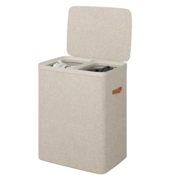 Beige Dual Section Laundry Hamper 100L – Large Capacity Laundry Sorter with Removable Bags