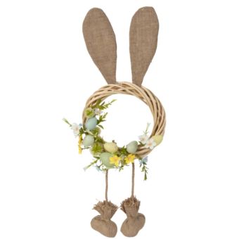 Easter Wreath with Bunny Ears & Dangling Legs | Decorative Egg & Floral Door Wreath 59cm