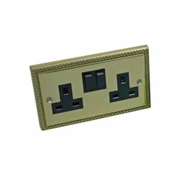 CED Georgian Brass 13A Black Twin Switched Socket