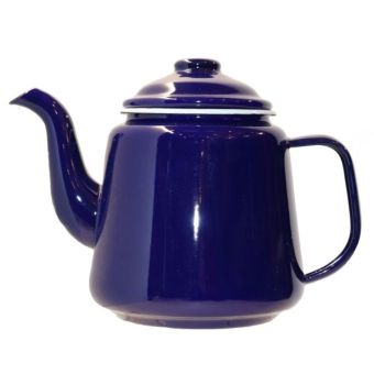 Blue Enamel Teapot with White Rim 14cm