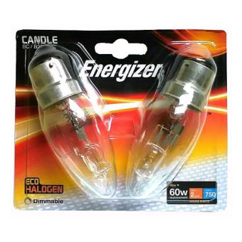 Energizer 48W Eco Halogen Clear Candle B22 / BC Light Bulb - 2 Pack