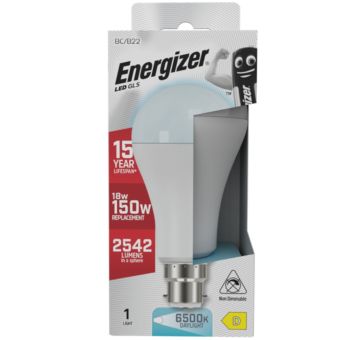 Energizer LED 18W (150W Equivalent) 2452 Lumens B22 Opal GLS Lamp – Daylight 6500K