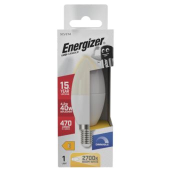 Energizer LED Candle Bulb E14 4.2W (40W Equivalent) 470 Lumens Warm White 2700K – Dimmable