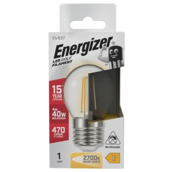 Energizer LED Golf Ball Bulb 4.2W E27 Warm White 470 Lumens Filament Lamp