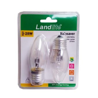 Landlite 28w Eco Halogen Clear Candle E27 Lightbulb - Pack of 2