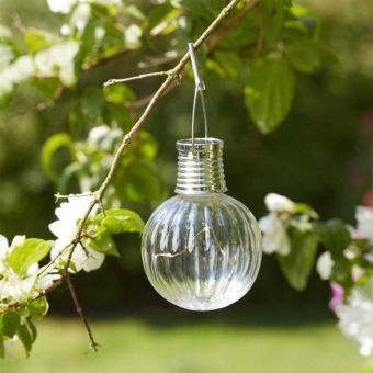 Eureka! Orb Solar-Powered Fluted Glass Lantern with Firefly LED Effect and Automatic Night Illumination