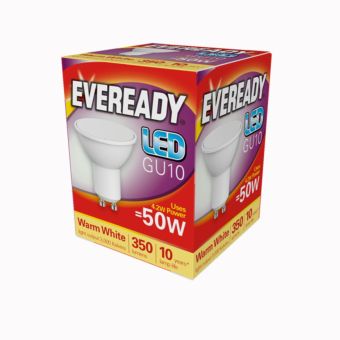 Eveready 4.2W (50W) Gu10 Led Warm White 350 Lumens Boxed Pack 5