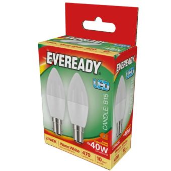 Eveready 5.2W (40W) B15 Led Candle 470 Lumens Twin Pack