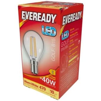 Eveready 4W (40W) B15 LED Clear Filament Golf Ball 470 Lumens Boxed I Each