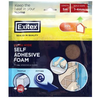 Exitex Self Adhesive Extra Wide Draught Excluder Brown 5m | Seals Gaps 1–4mm for Doors & Windows