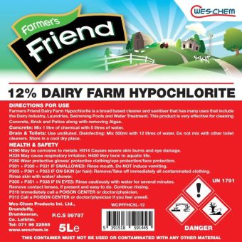 Farmers Friend 12% Dairy Farm Hypochlorite 5Ltr