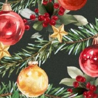 Festive Baubles Green Oil Cloth – Heavy Quality I 1.4m Width - Price Per Metre
