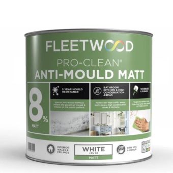 Fleetwood Pro-Clean Anti-Mould Matt Paint 1L – White Interior Bathroom & Kitchen Paint