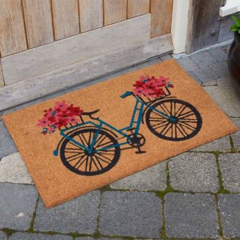 Flower Power Bicycle Coir Door Mat 45x75cm – Decorative Outdoor & Indoor Entrance Mat