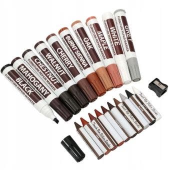 Furniture Wood Repair Kit with Markers and Wax Crayons – 21 Piece I Multi-Colour Scratch Repair for Wood Floors, Furniture, Cabinets and Panels
