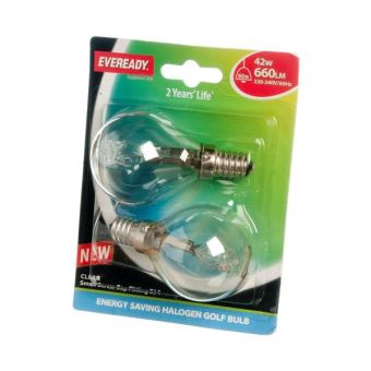 Eveready 42W Eco Halogen Golf Small Screw Cap E14/ SES Light Bulb - Pack of 2