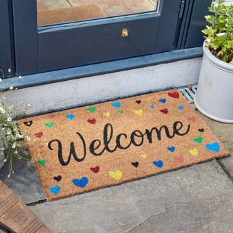 Hearty Welcome Coir Door Mat 45x75cm – Outdoor & Indoor Entrance Mat