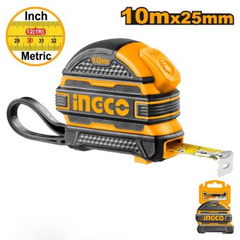 INGCO 10m x 25mm Measuring Tape | Double Button Lock, Metric & Inch, Continuous Marking Blade