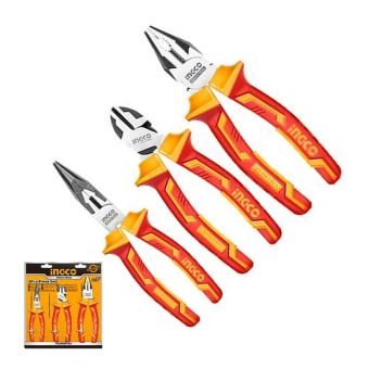 INGCO 3pcs Insulated High Lever Pliers Set | Two-Colour Handles, Polished Finish