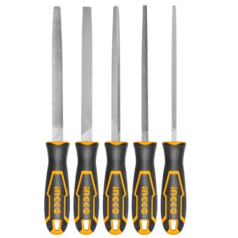 INGCO 5pcs Steel File Set 200mm | Precision Hand Files with Non-Slip Handles
