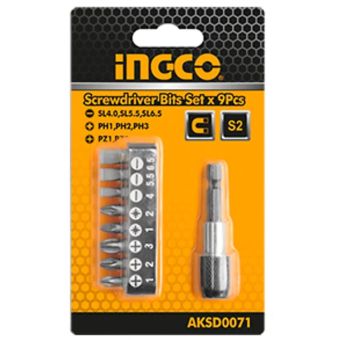 Ingco 9 Piece Screwdriver Bits Set | S2 Steel Bits with Quick-Release Holder
