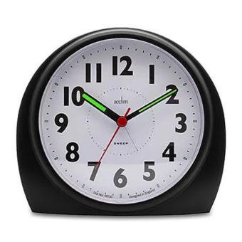 Acctim Jefferson Sweep Alarm Clock Black Analogue Silent Non-Ticking Clock