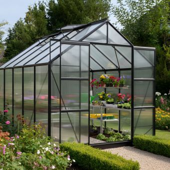 Vitavia Jupiter 8300 8x10 Black Greenhouse | Polycarbonate Glazing | Double Doors | 12 Year Warranty