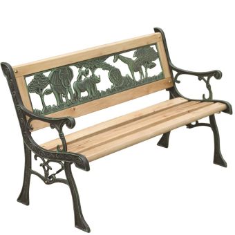 Redwood Kids Wooden Garden Bench with Cast Iron Legs – Decorative Animal Design