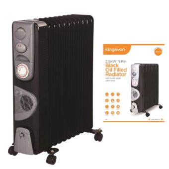 Kingavon 2.5Kw 11 Fin Black Oil Filled Radiator With Turbo Fan & 24Hr Timer