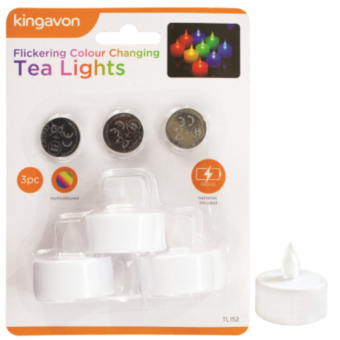 Kingavon LED Colour Changing Flickering Tea Lights – Pack of 3
