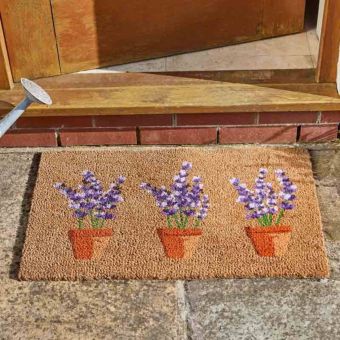 Lavender Pots Coir Door Mat 45x75cm – Floral Outdoor & Indoor Entrance Mat