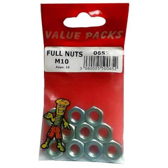 M10 Full/ Hex Nuts - Pack of 10