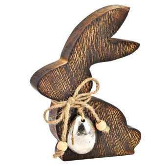 Mango Wood Rabbit with Metal Egg - 12x15x2cm Decorative Figurine for Home Accent and Rustic Decor