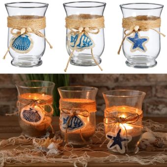 Maritime Glass Lantern 15cm - 3 Pack I Nautical Candle Holder